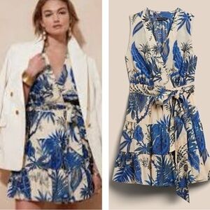 Banana Republic Stampa Mini Wrap Dress Blue/Cream Floral Print Feminine SZ M